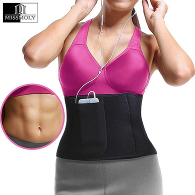 Premium Neoprene Waist Trimmer Belt Sweat Slimming Body Shaper Girdle Wrap Stomach Fat Burner with Phone Bag for Men & Women