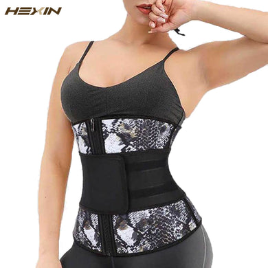 HEXIN Fajas 7 Steel Boned Latex Snake Print Waist Trainer Figure Sculpting Weight Loss Cincher Body Shaper Slimming Belt