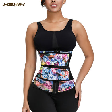 HEXIN 100% Latex Waist Trainer Double Belt Body Shaper Fitness Waist Cincher Zipper Shapewear Slimming Belt Floral Corset Fajas