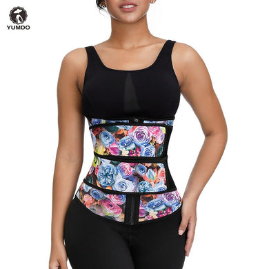 YUMDO New 100% Latex Body Shaper Belly Slimming Belt Print Compression Zipper Plus Size Boned Waist Cincher Corset Waist Trainer
