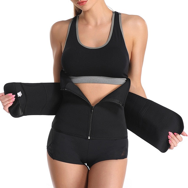 Plus Size Women Shaper Zipper Fitness Neoprene Sauna Waist Trainer Corset Slimming Belt Sweat Weight Loss Waist Cincher Workout
