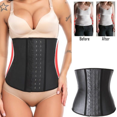 Women Latex Waist Trainer Corset Plus Size Steel Bone Workout Waist Cincher Slim Body Shaper Girdles Long Torso with 3 Hook Rows