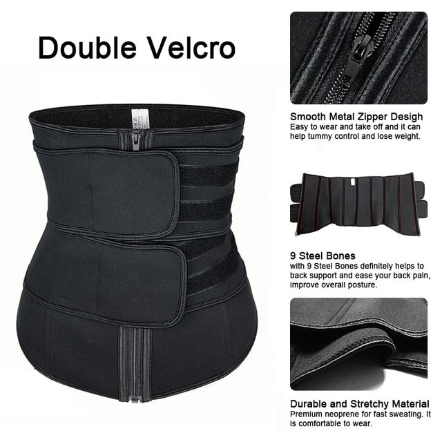 XS-6XL Waist Trainer Corset Sauna Trimmer Belt Hot Body Shaper Cincher Sport Girdle with Zipper Lumbar Cintas Modelador Workout