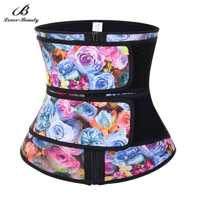 Lover Beauty Printed 100% Latex Waist Cincher Corset Underbust High Compression Girdle Double Belt Control Slimming Abdominal Fa