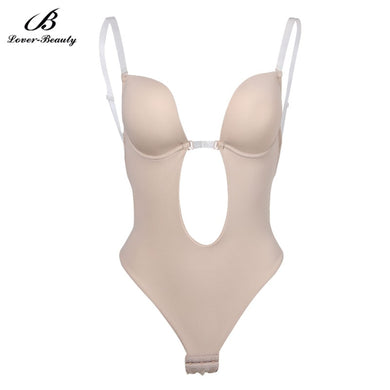 Lover Beauty Women's Shapewear U Plunge Backless Strapless BodySuit Bikini Sleeveless Thong Bottom Seamless Slimmer Body Shaper*