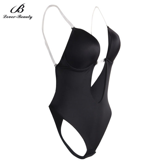 Lover Beauty Women's Shapewear U Plunge Backless Strapless BodySuit Bikini Sleeveless Thong Bottom Seamless Slimmer Body Shaper*