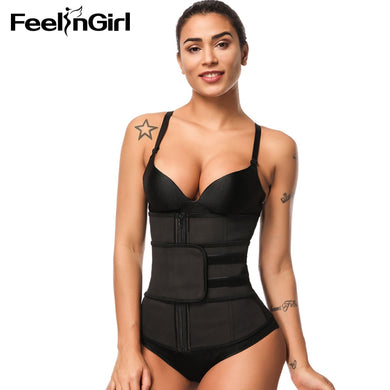 Feelingirl Zipper&Hooks Women Latex Steel Boned Corset Waist Trainer Cincher Tummy Control Shapewear For Weight Loss