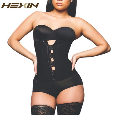 HEXIN Clip and Zip Latex Waist Trainer Black ,Nude Waist Cincher Women  Body Shapers Waist Trainer Corsets Slimming Shapwear