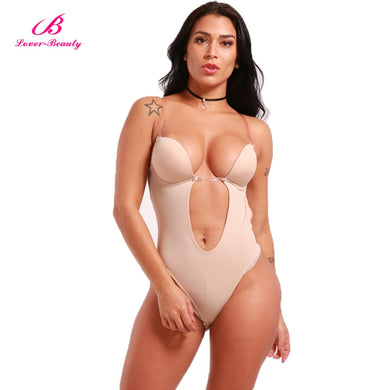 Lover Beauty Women's Full Body Shaper Backless Thong Seamless U Plunge BodySuit Slimming Body Shapers Waist Shaper Shaperwear-D