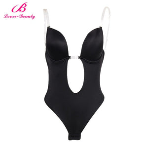 Lover Beauty Women's Full Body Shaper Backless Thong Seamless U Plunge BodySuit Slimming Body Shapers Waist Shaper Shaperwear-D